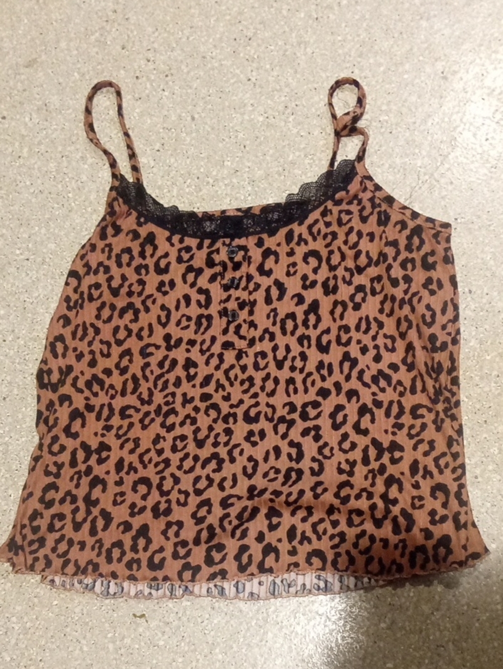 #738 "Fashion Nova" Leopard Print Lace-Trim Cami Tank Top - Brown/Black